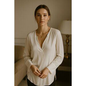 Lou & Grey Womens V-Neck Tunic Top White S • Minimalist • CleanGirl • Capsule